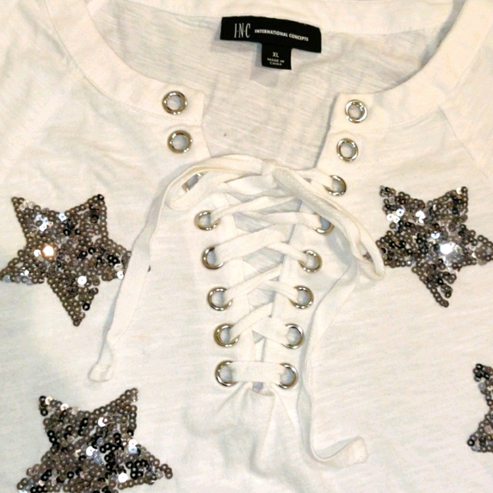 WHITE INC TEE SHIRT SIVER STAR SEQUINS COVER FRONT